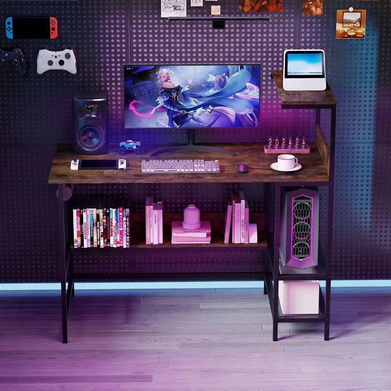 48 Inch Computer Desk with Power Outlets and Storage Shelves by DirectDeals