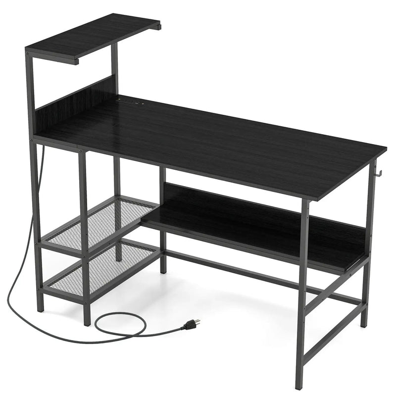 48 Inch Computer Desk with Power Outlets and Storage Shelves by DirectDeals