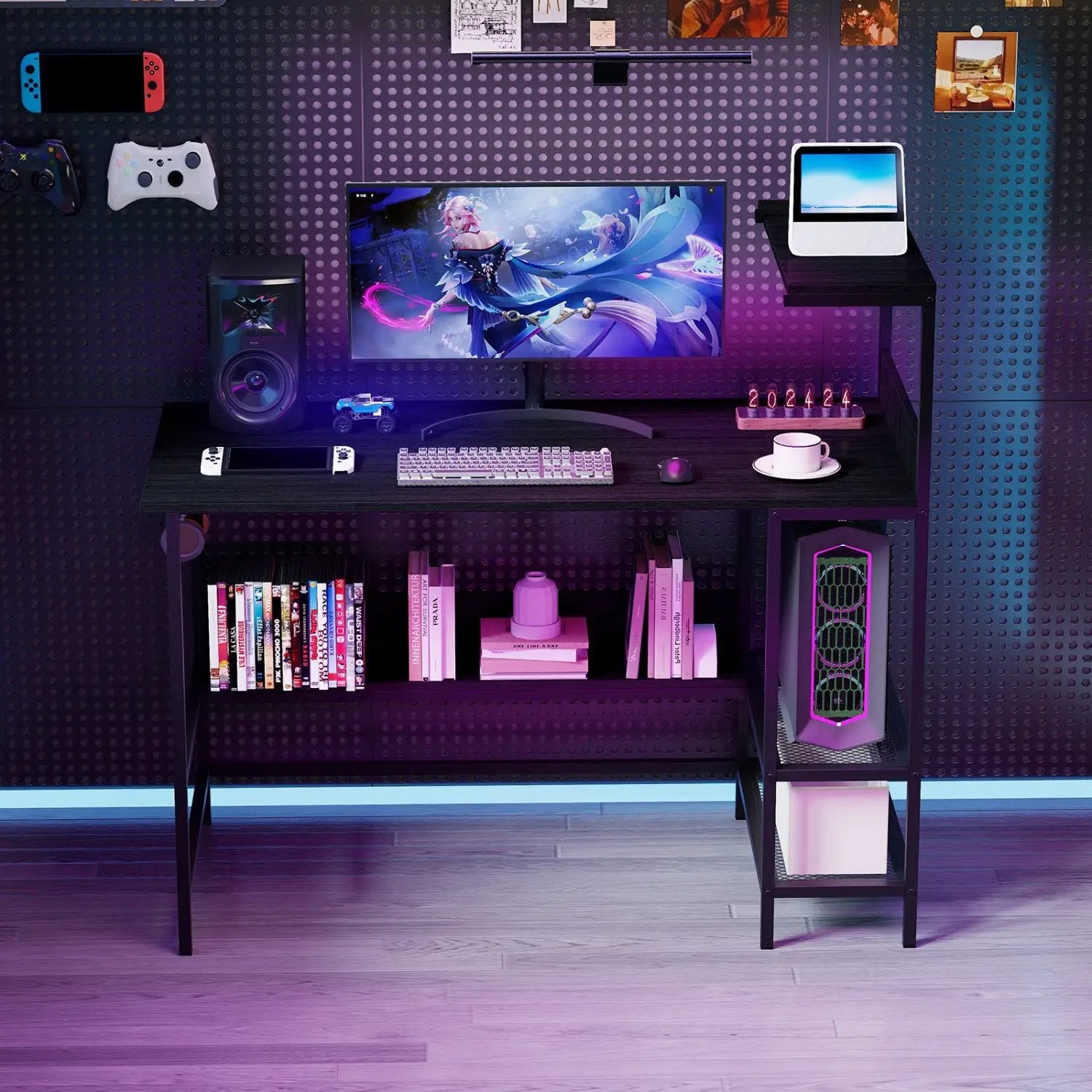 48 Inch Computer Desk with Power Outlets and Storage Shelves by DirectDeals