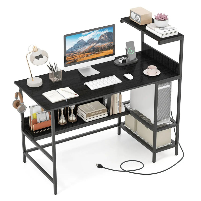48 Inch Computer Desk with Power Outlets and Storage Shelves by DirectDeals