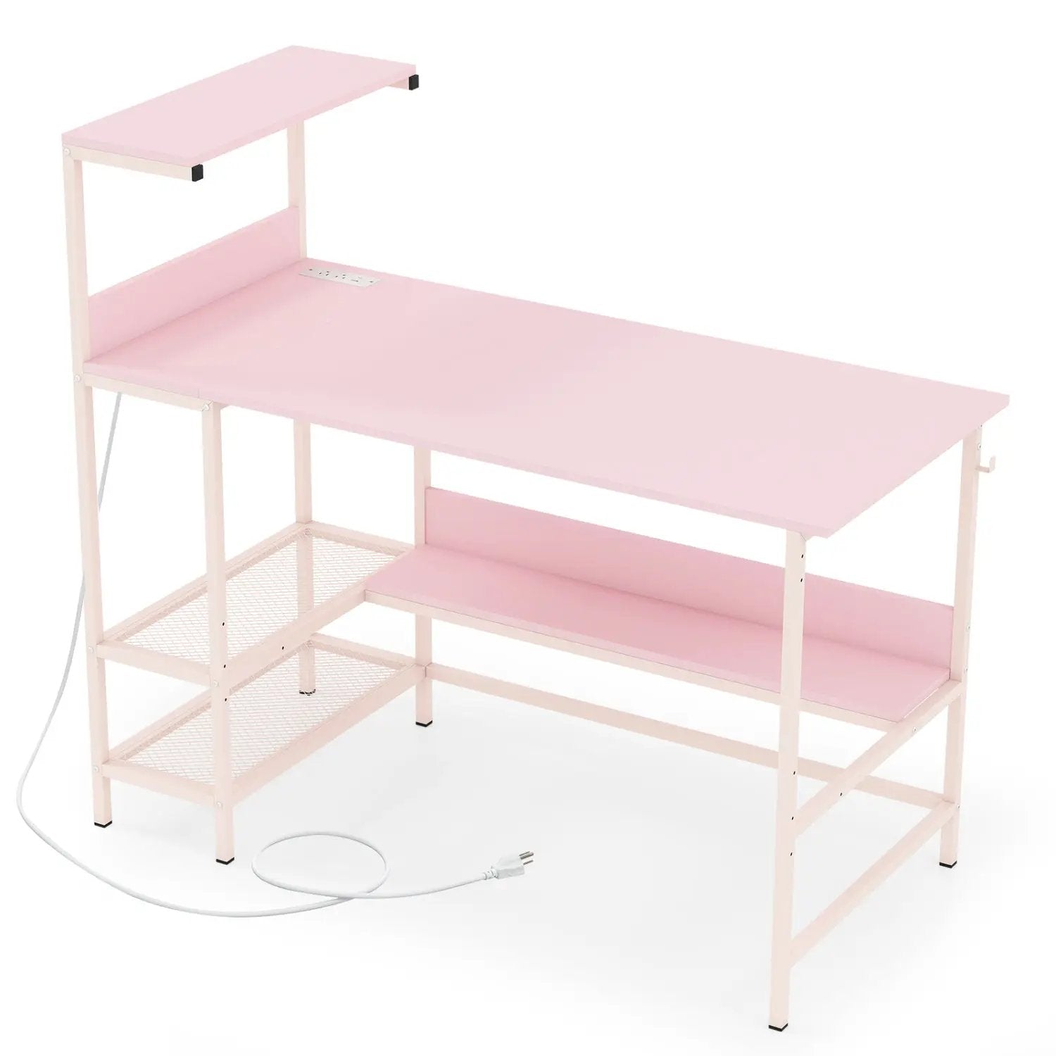 48 Inch Computer Desk with Power Outlets and Storage Shelves by DirectDeals