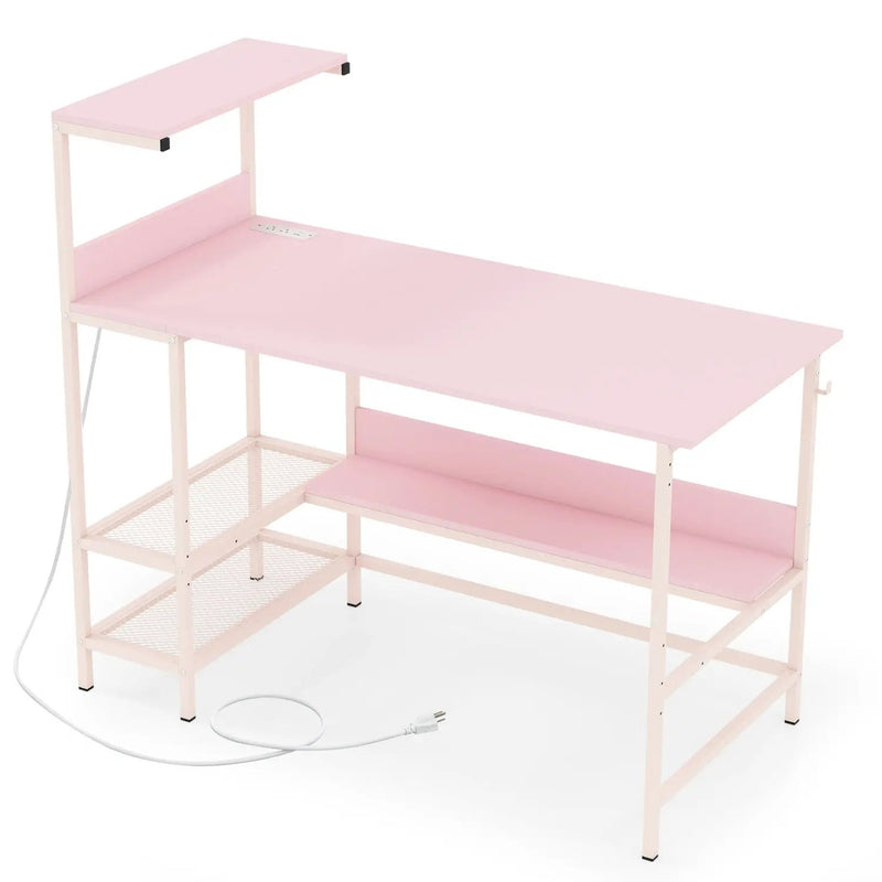 48 Inch Computer Desk with Power Outlets and Storage Shelves by DirectDeals