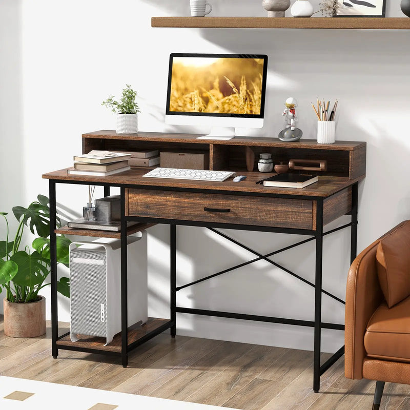 48 Inch Computer Desk with Monitor Stand Drawer and Shelves by DirectDeals