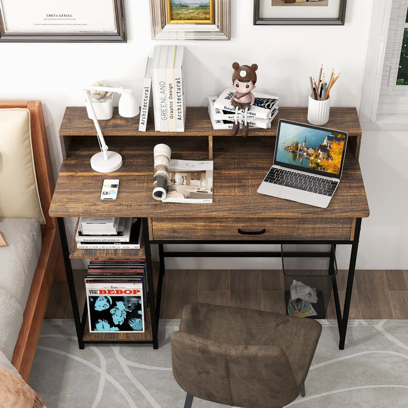 48 Inch Computer Desk with Monitor Stand Drawer and Shelves by DirectDeals