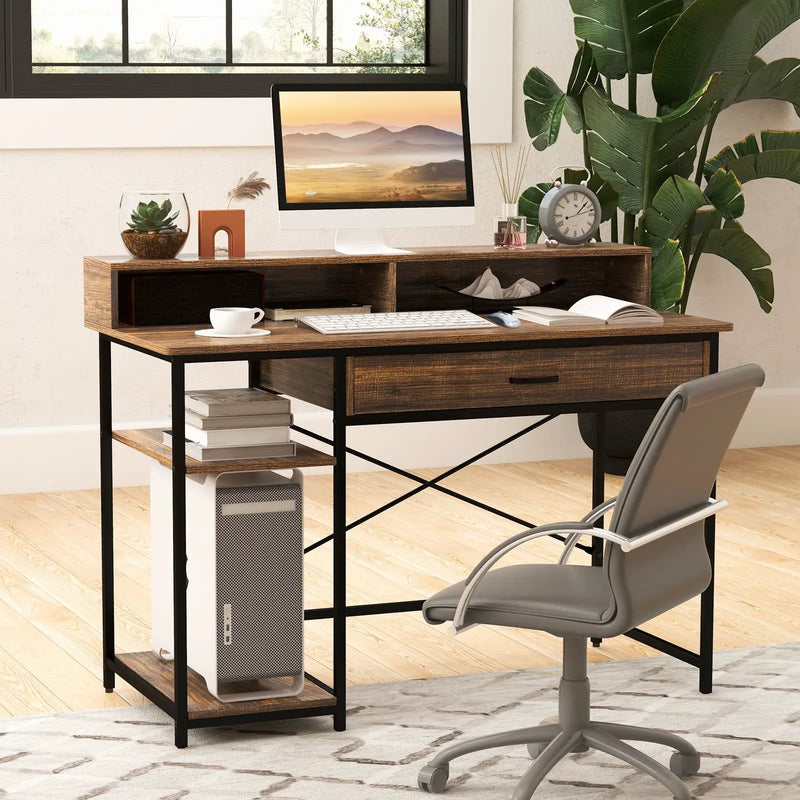 48 Inch Computer Desk with Monitor Stand Drawer and Shelves by DirectDeals