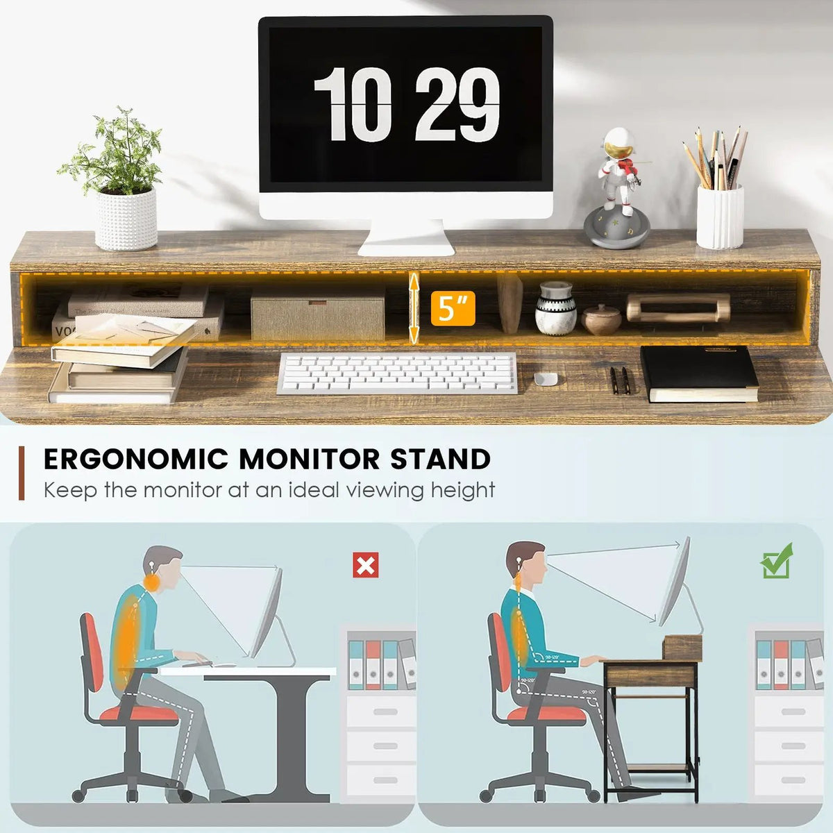 48 Inch Computer Desk with Monitor Stand Drawer and Shelves by DirectDeals