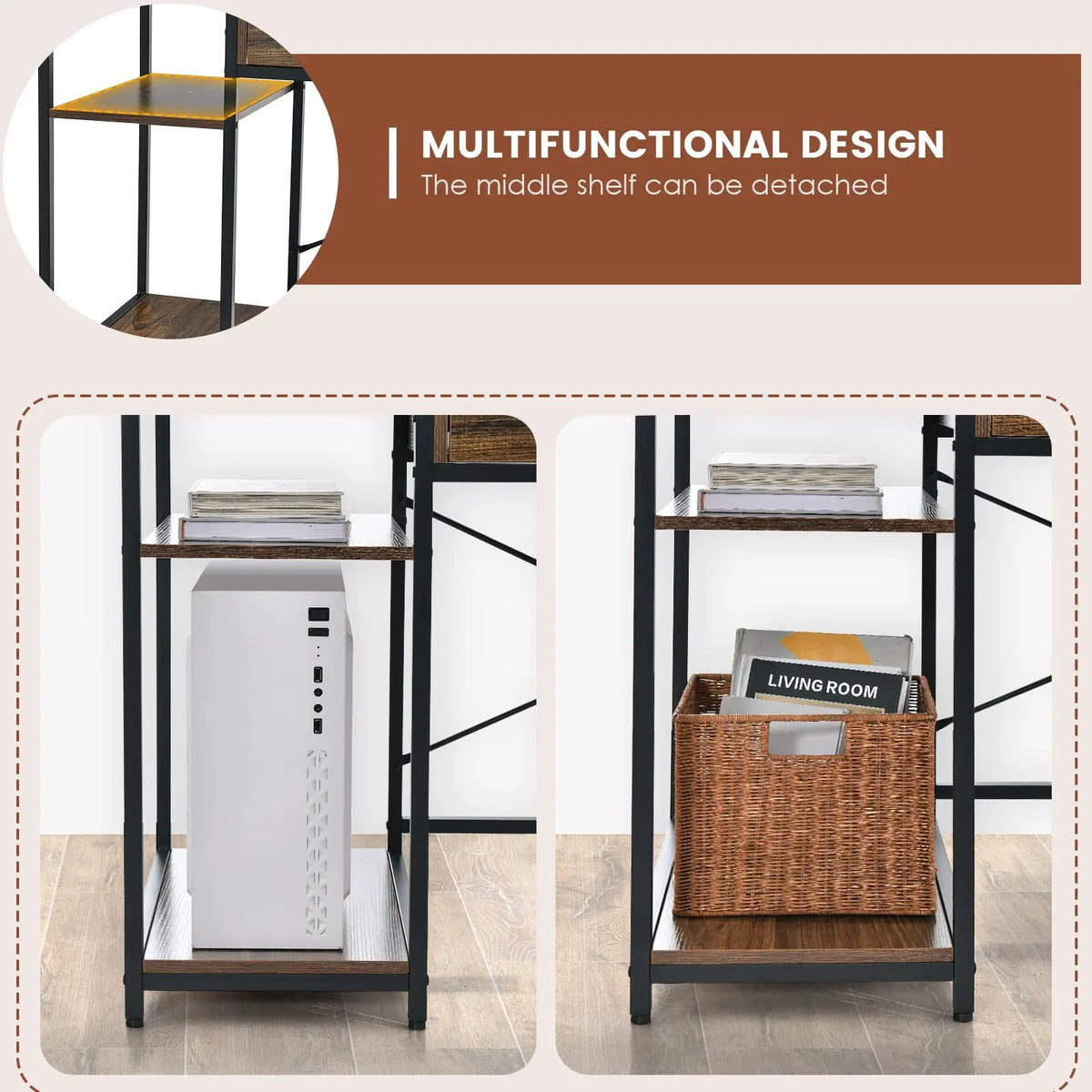 48 Inch Computer Desk with Monitor Stand Drawer and Shelves by DirectDeals