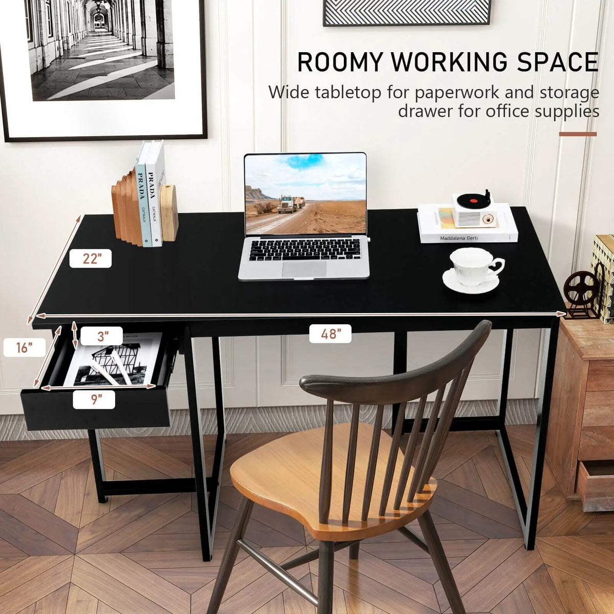 48 Inch Computer Desk with Metal Frame and Adjustable Pads by DirectDeals