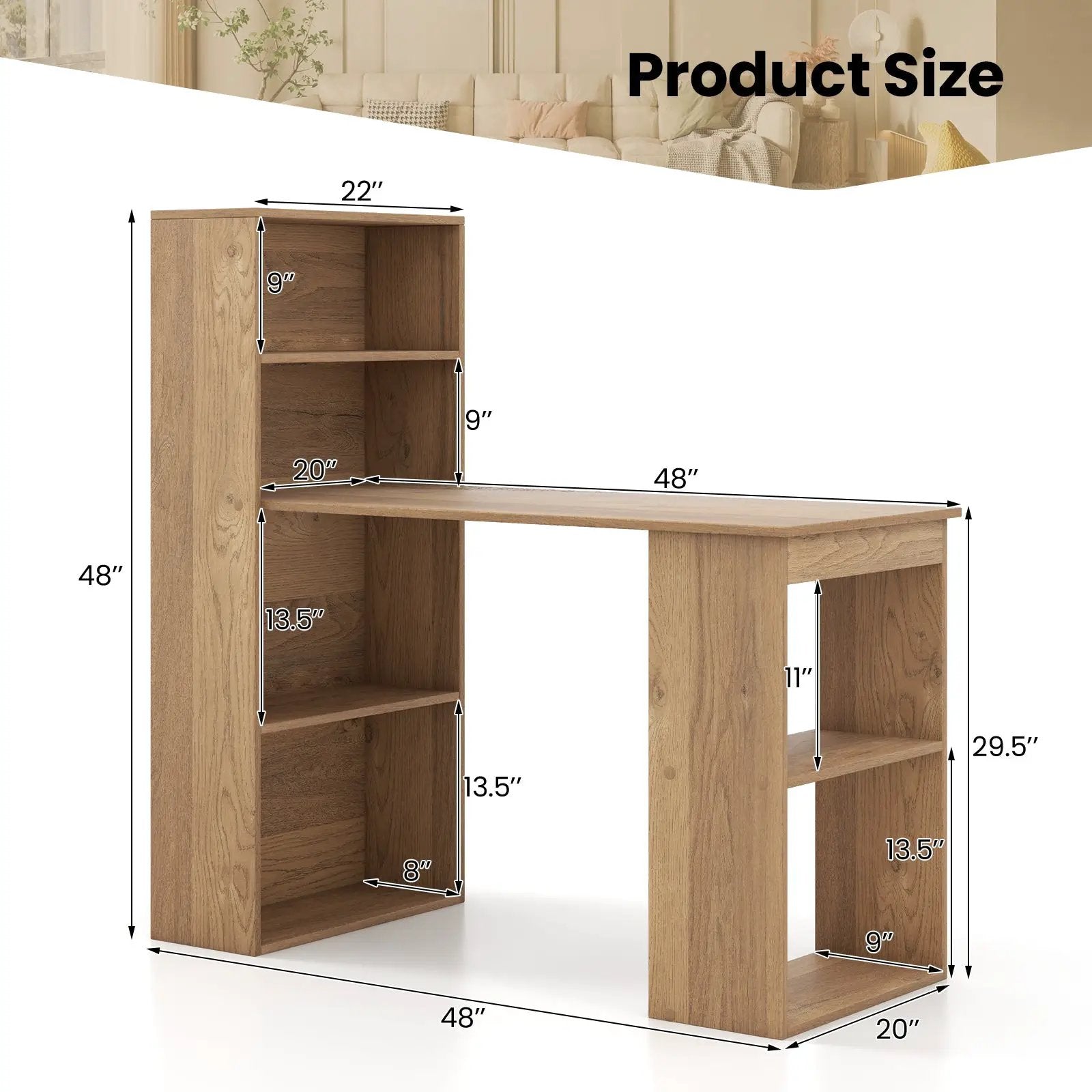 Computer Desk Writing Workstation Office with 6-Tier Storage Shelves by DirectDeals