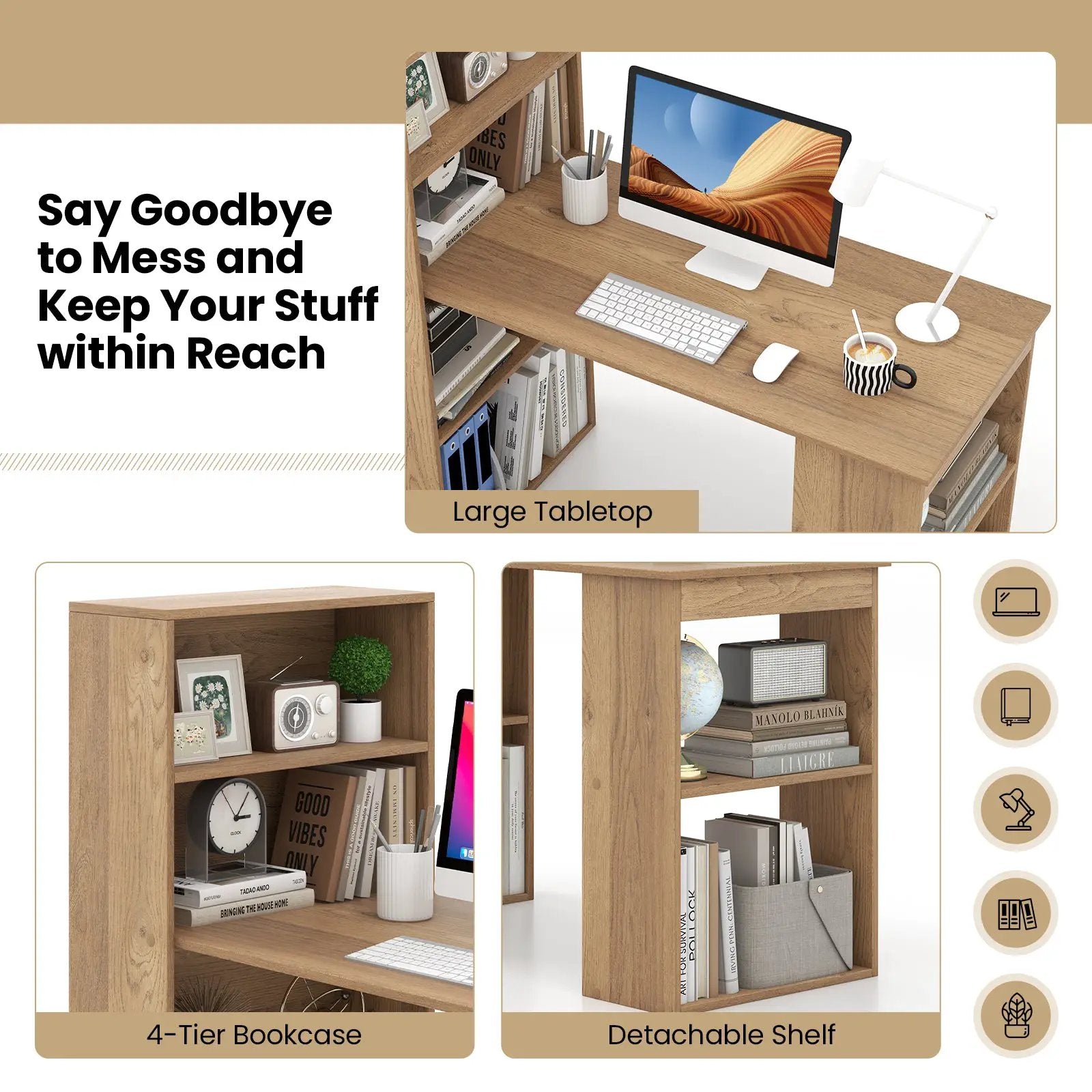 Computer Desk Writing Workstation Office with 6-Tier Storage Shelves by DirectDeals