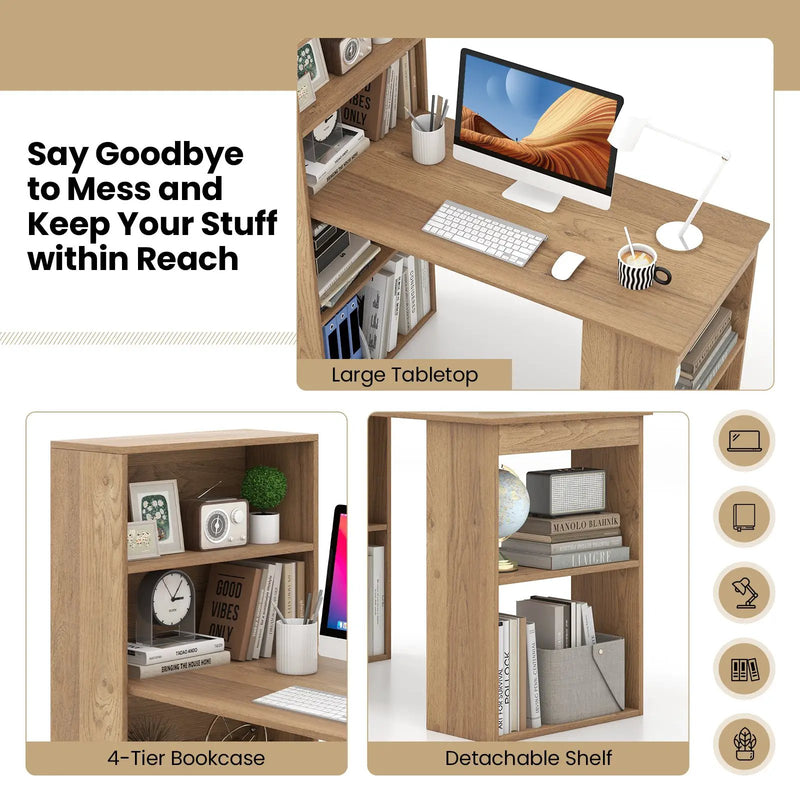 Computer Desk Writing Workstation Office with 6-Tier Storage Shelves by DirectDeals