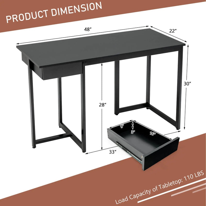 48 Inch Computer Desk with Metal Frame and Adjustable Pads by DirectDeals