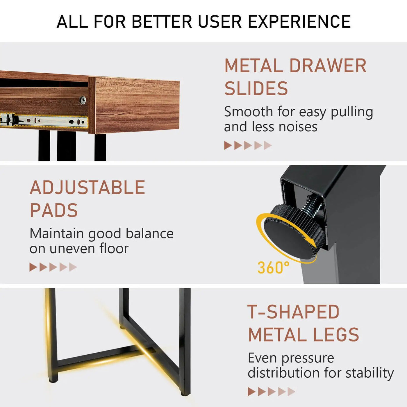 48 Inch Computer Desk with Metal Frame and Adjustable Pads by DirectDeals