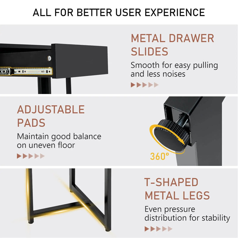 48 Inch Computer Desk with Metal Frame and Adjustable Pads by DirectDeals