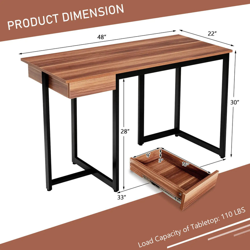 48 Inch Computer Desk with Metal Frame and Adjustable Pads by DirectDeals
