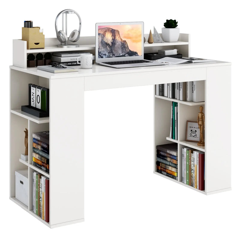 Computer Desk with Dual 3-Tier Bookshelf and Monitor Shelf-White by DirectDeals