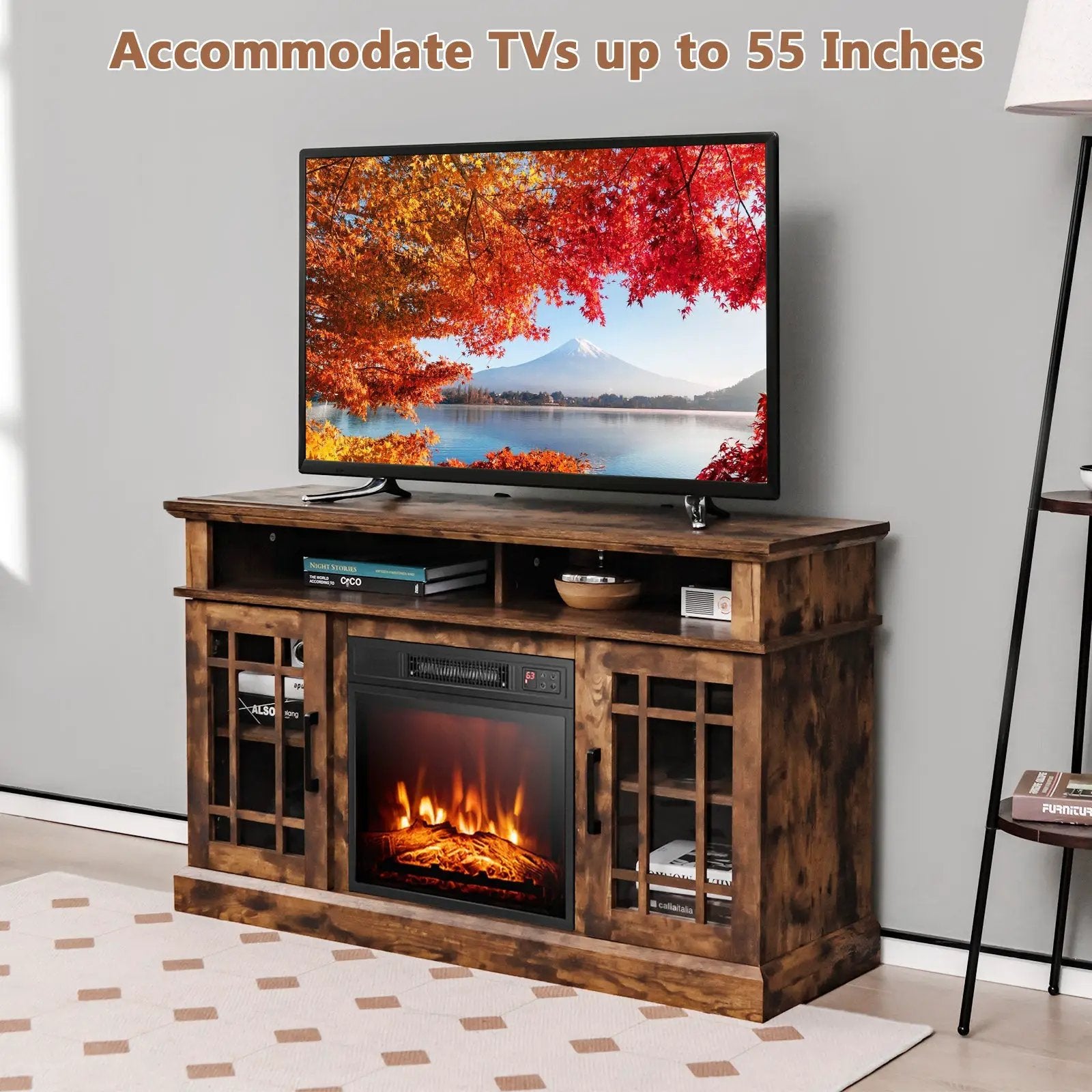 48 Inch Electric Fireplace TV Stand with Cabinets for TVs Up to 5 by DirectDeals