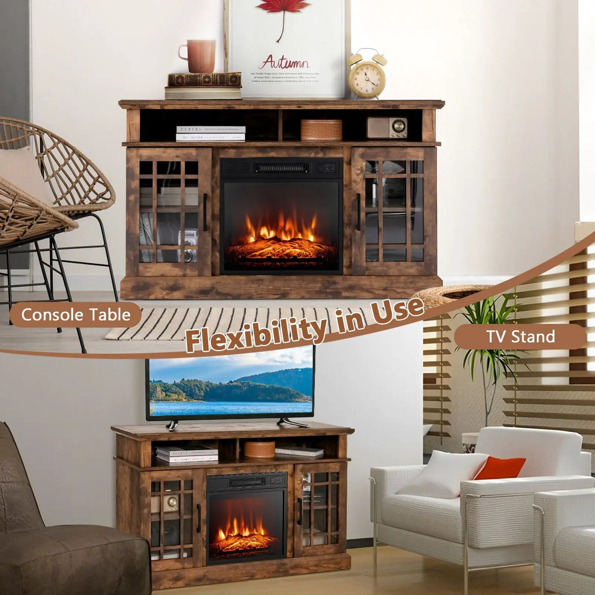 48 Inch Electric Fireplace TV Stand with Cabinets for TVs Up to 5 by DirectDeals