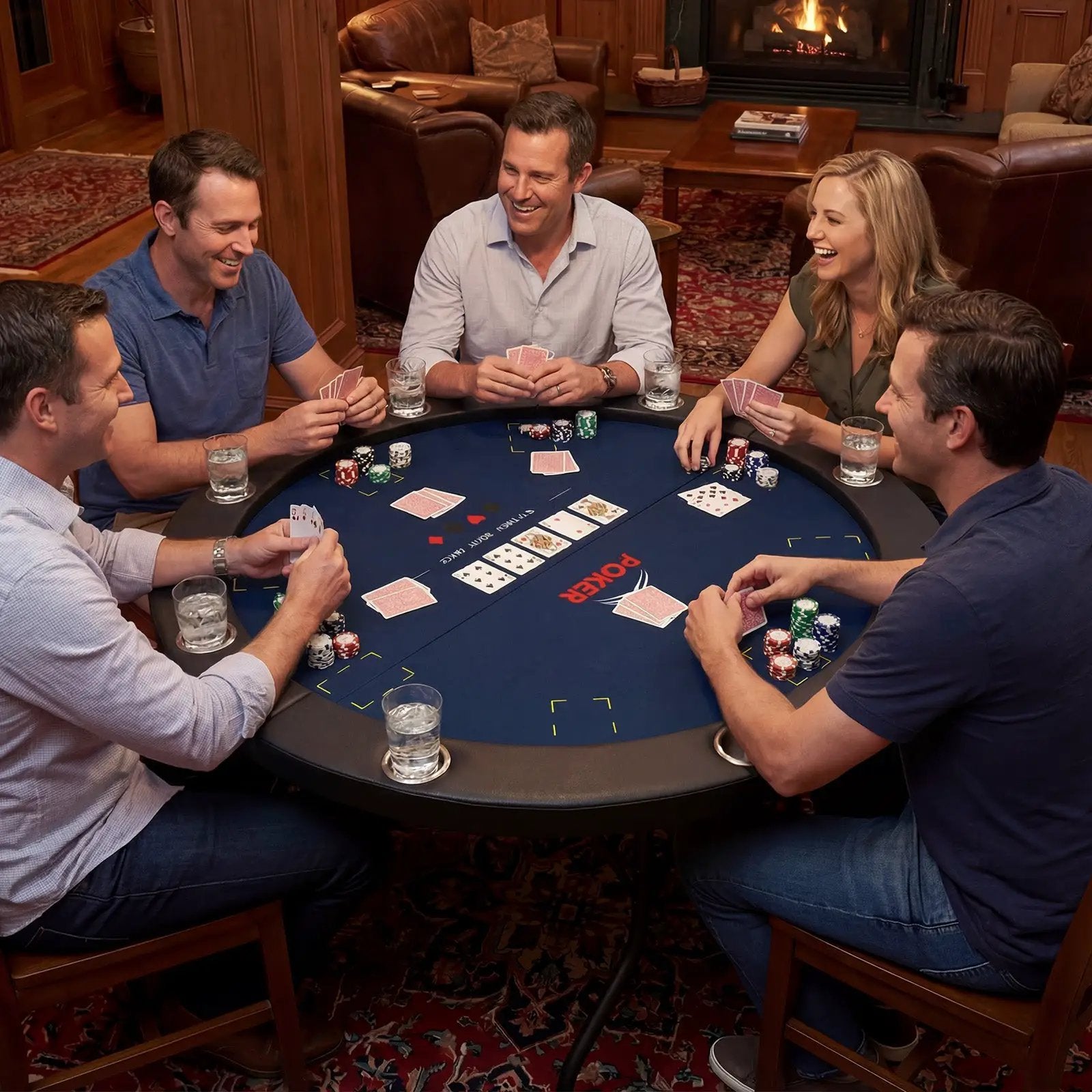 48 Inch Foldable Poker Table with 8 Cup Holders and Padded Edges by DirectDeals