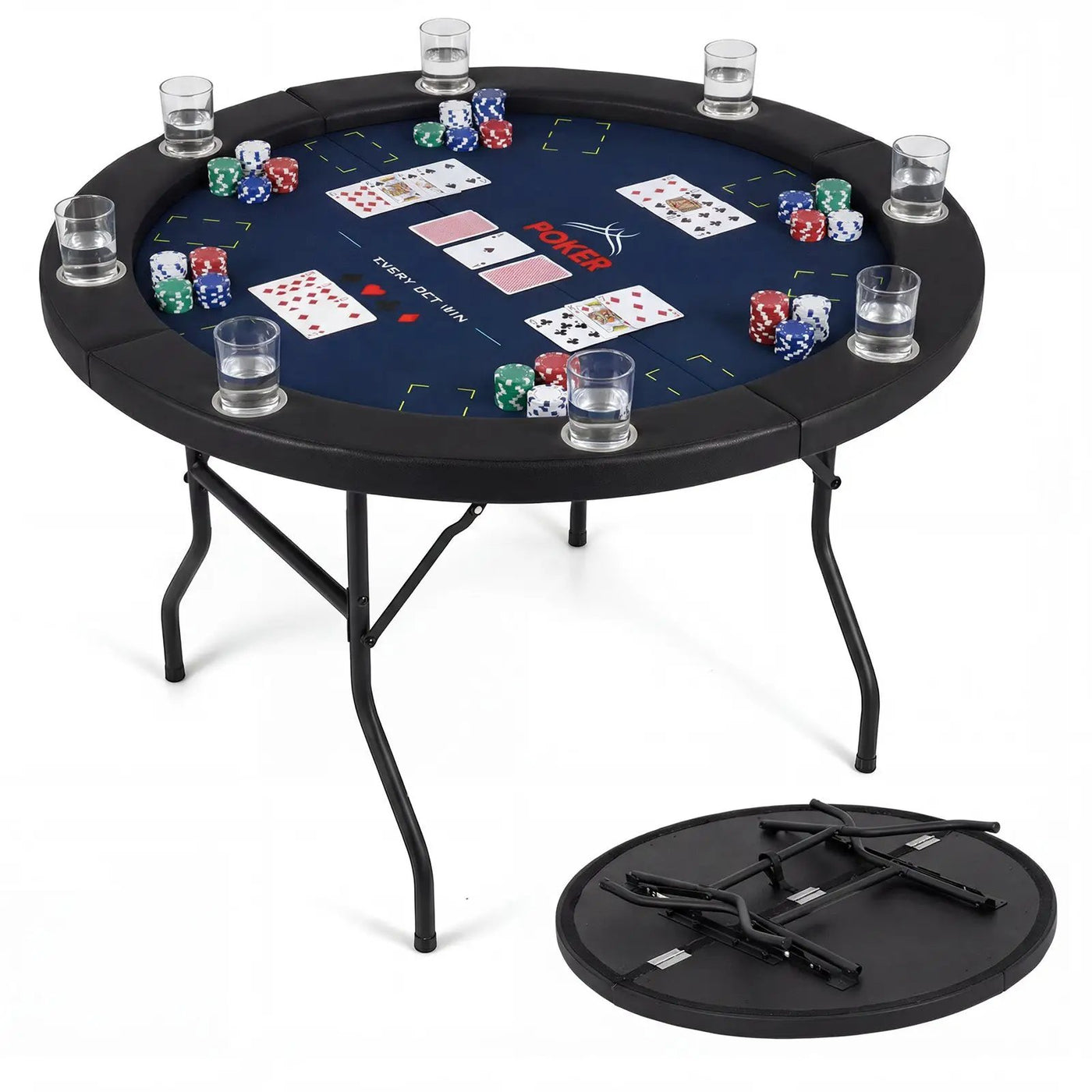 48 Inch Foldable Poker Table with 8 Cup Holders and Padded Edges by DirectDeals