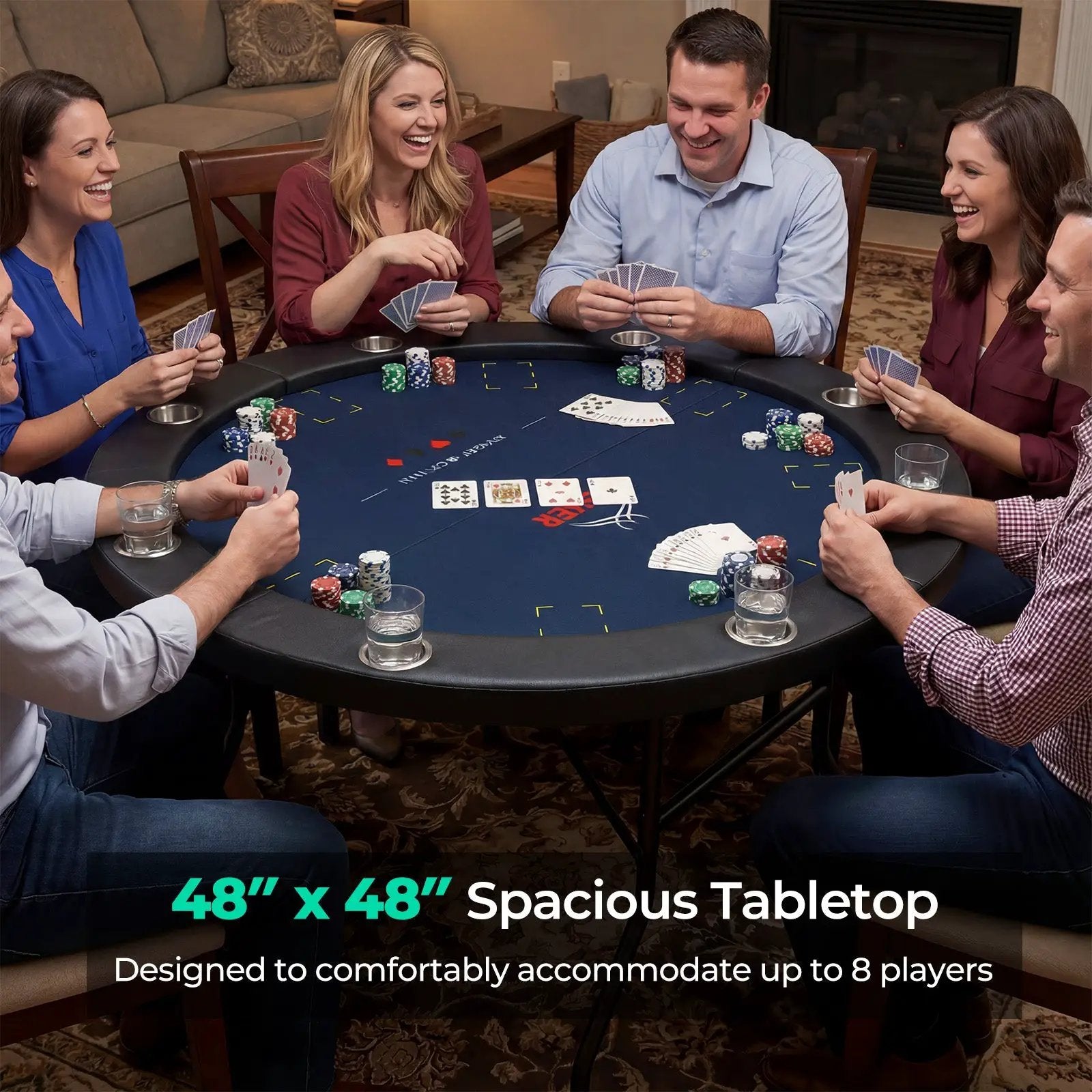 48 Inch Foldable Poker Table with 8 Cup Holders and Padded Edges by DirectDeals