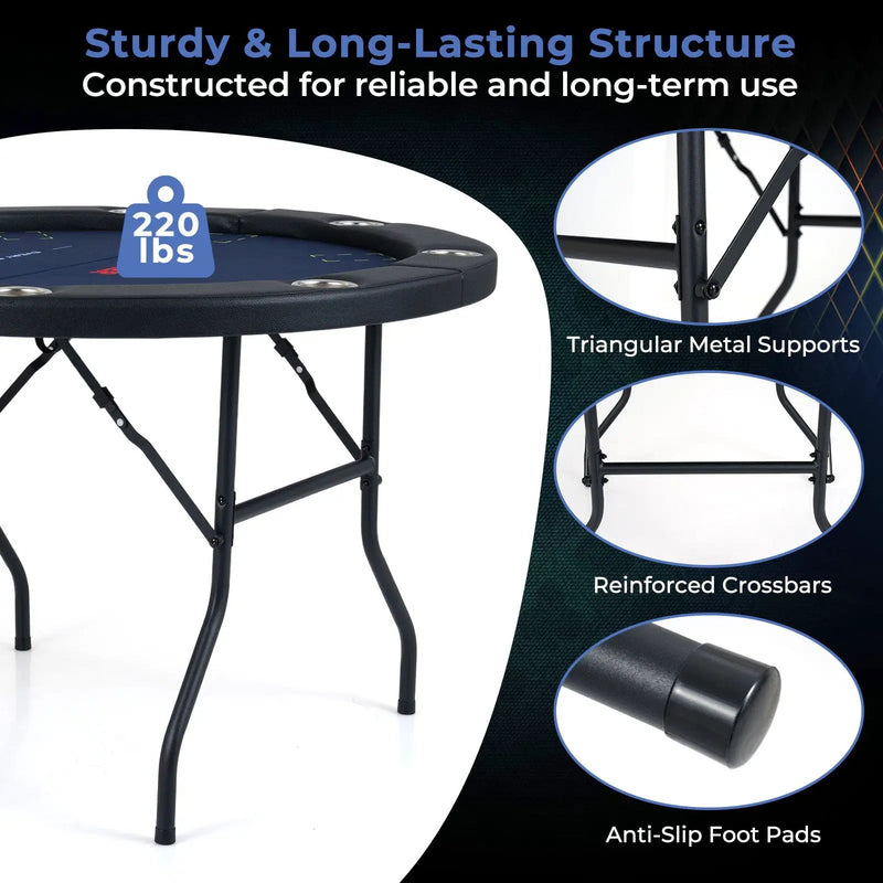 48 Inch Foldable Poker Table with 8 Cup Holders and Padded Edges by DirectDeals