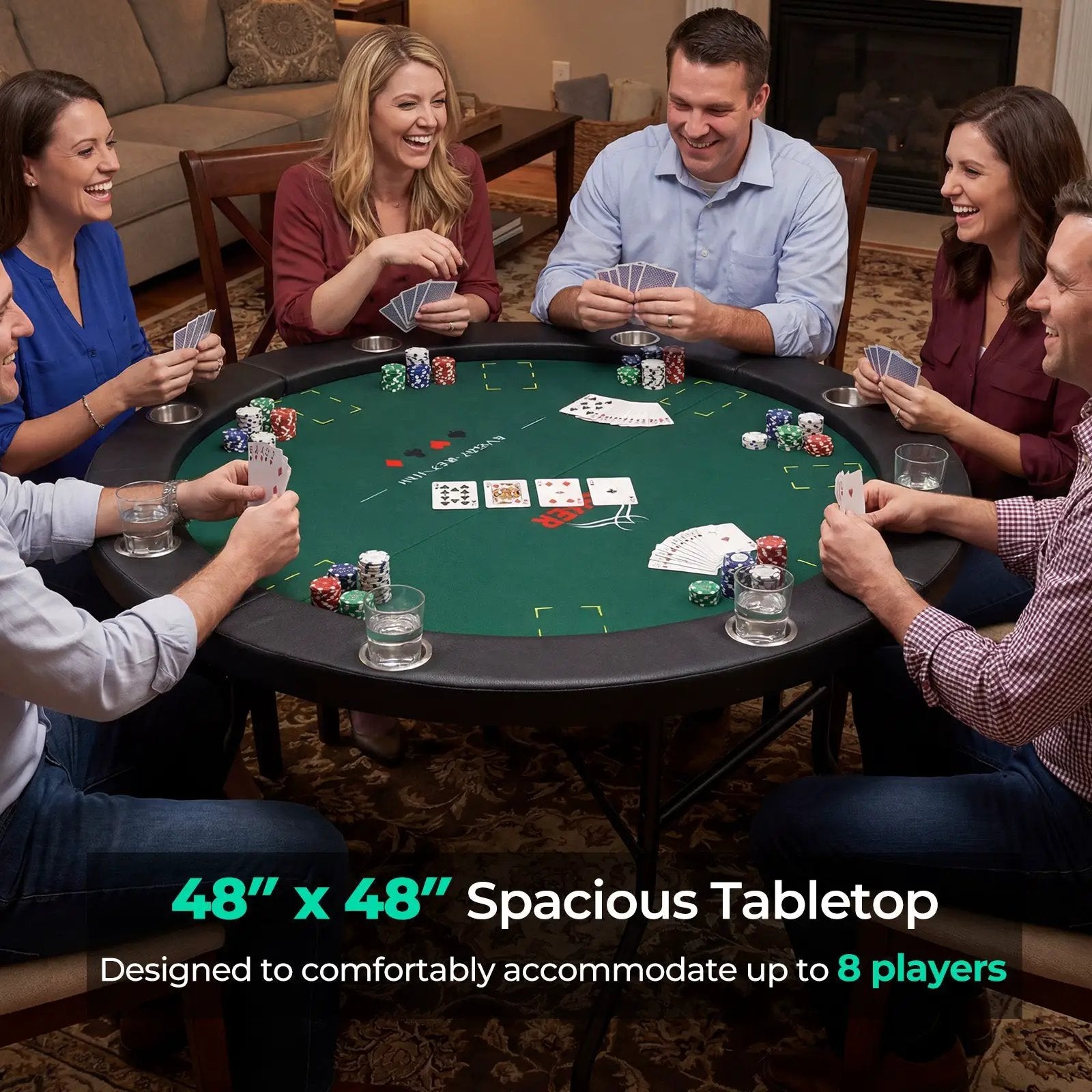 48 Inch Foldable Poker Table with 8 Cup Holders and Padded Edges by DirectDeals