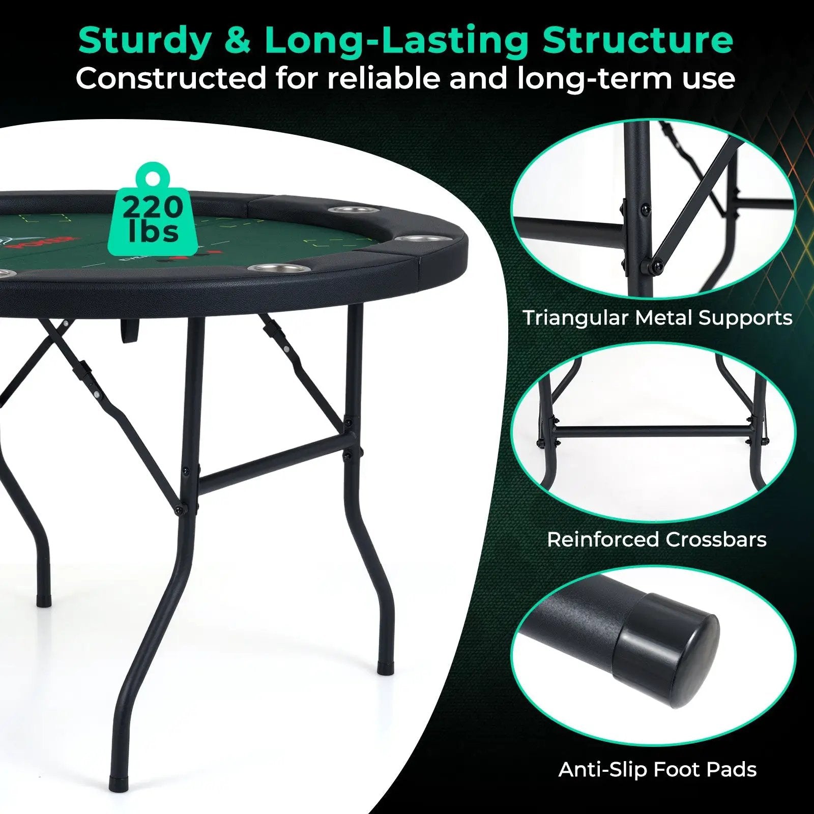 48 Inch Foldable Poker Table with 8 Cup Holders and Padded Edges by DirectDeals