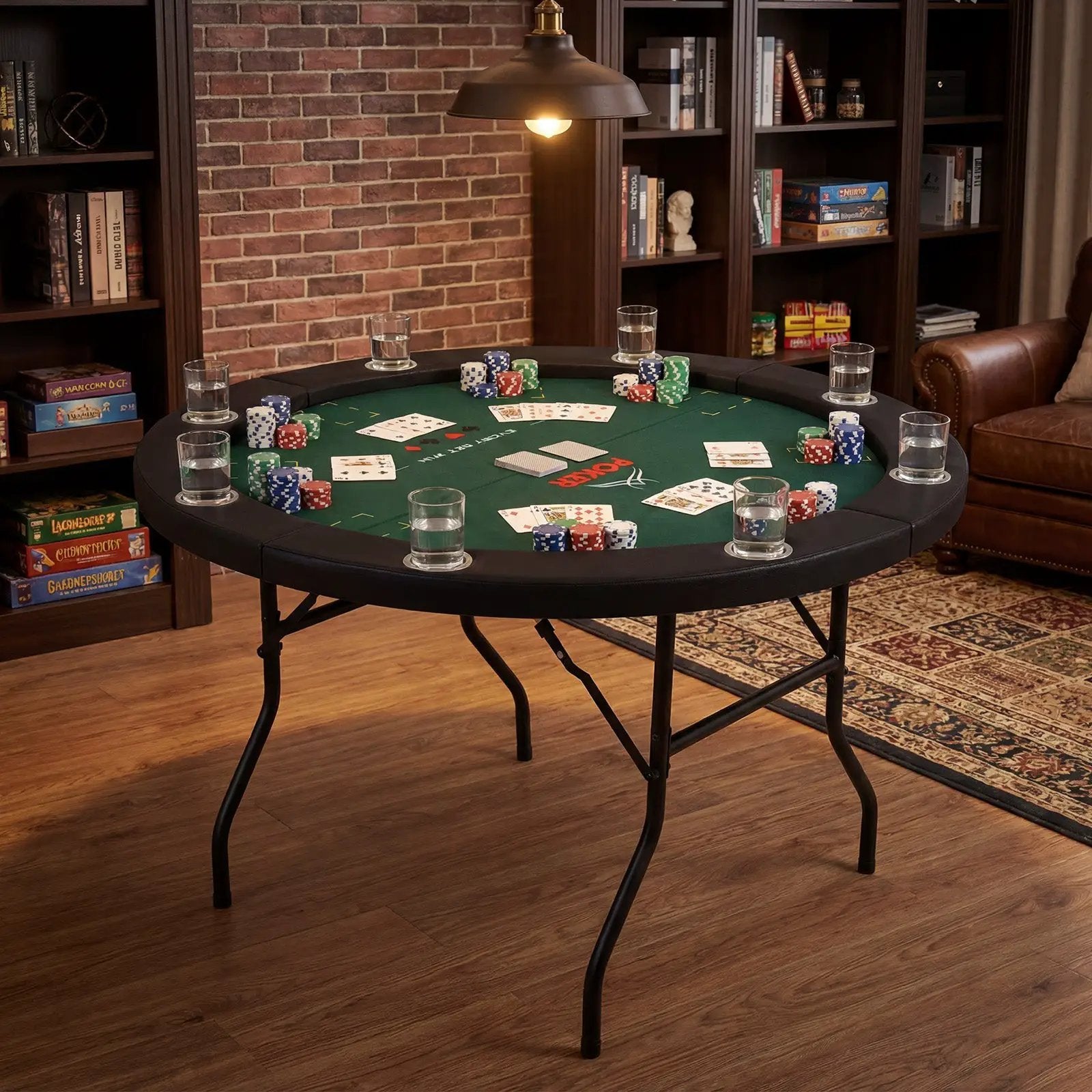 48 Inch Foldable Poker Table with 8 Cup Holders and Padded Edges by DirectDeals