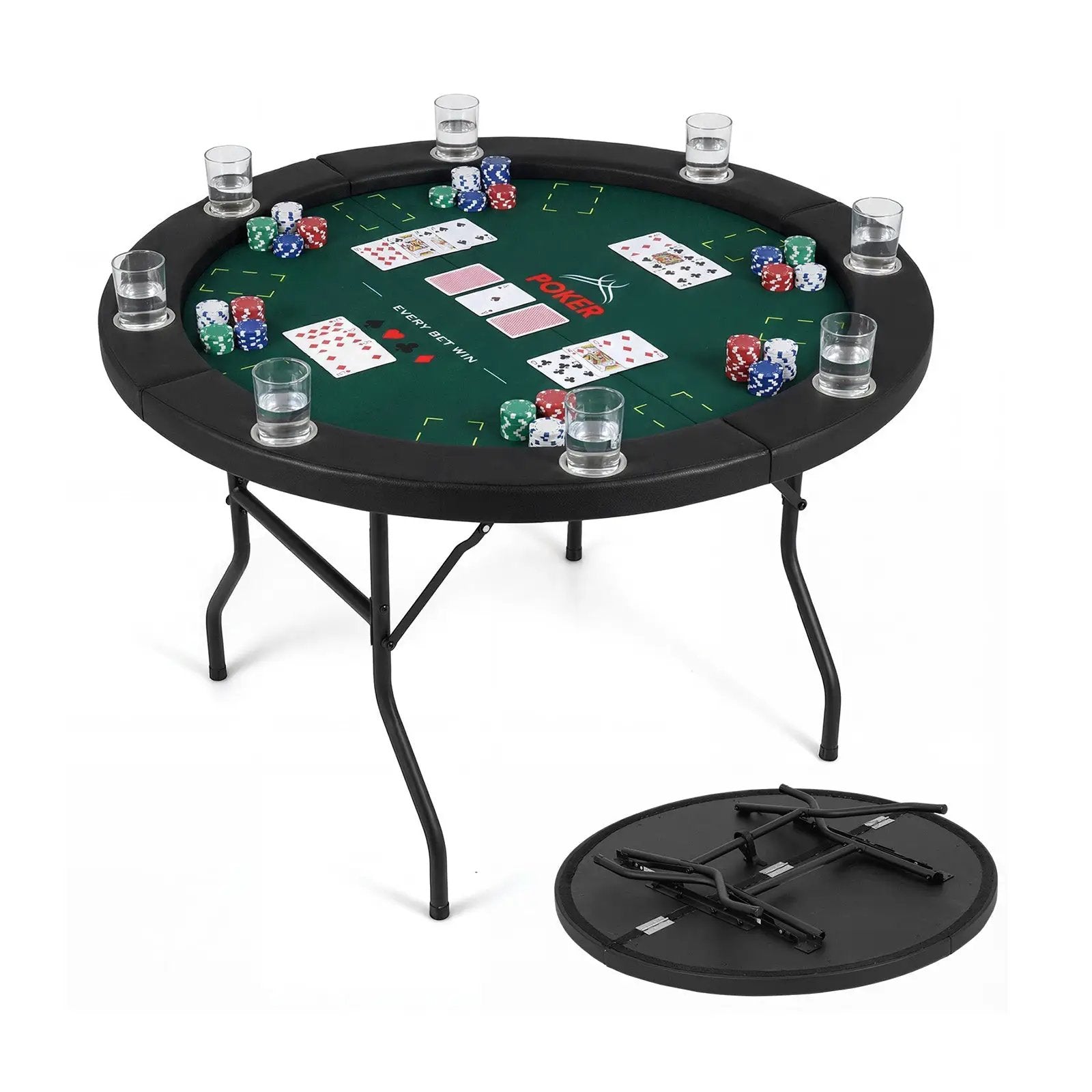 48 Inch Foldable Poker Table with 8 Cup Holders and Padded Edges by DirectDeals