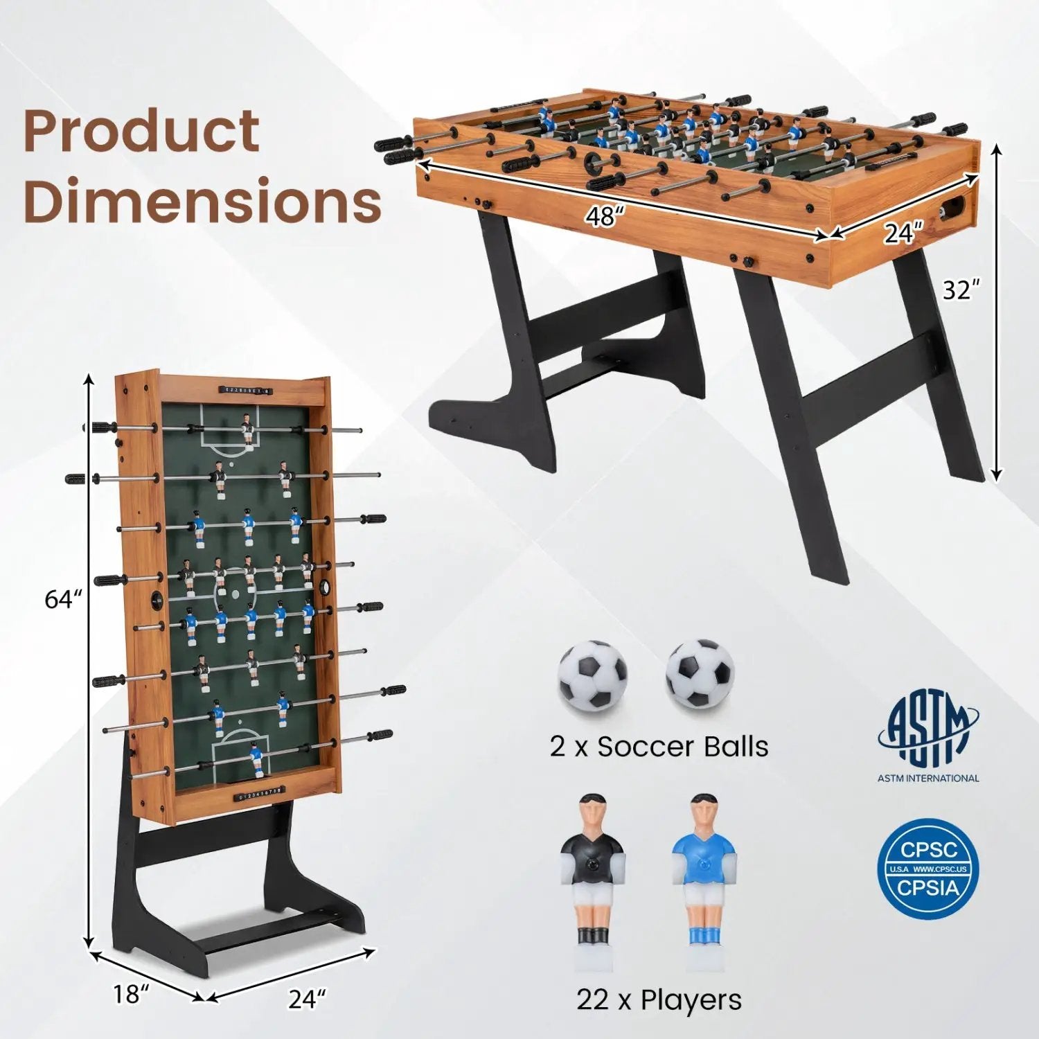 48 Inch Folding Foosball Table - Competition Size by DirectDeals