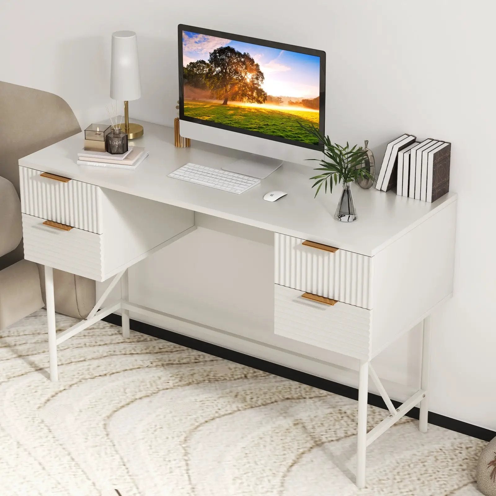 48 Inch Home Office Computer Desk with 4 Drawers-White by DirectDeals
