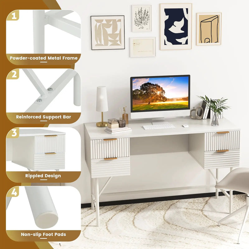 48 Inch Home Office Computer Desk with 4 Drawers-White by DirectDeals