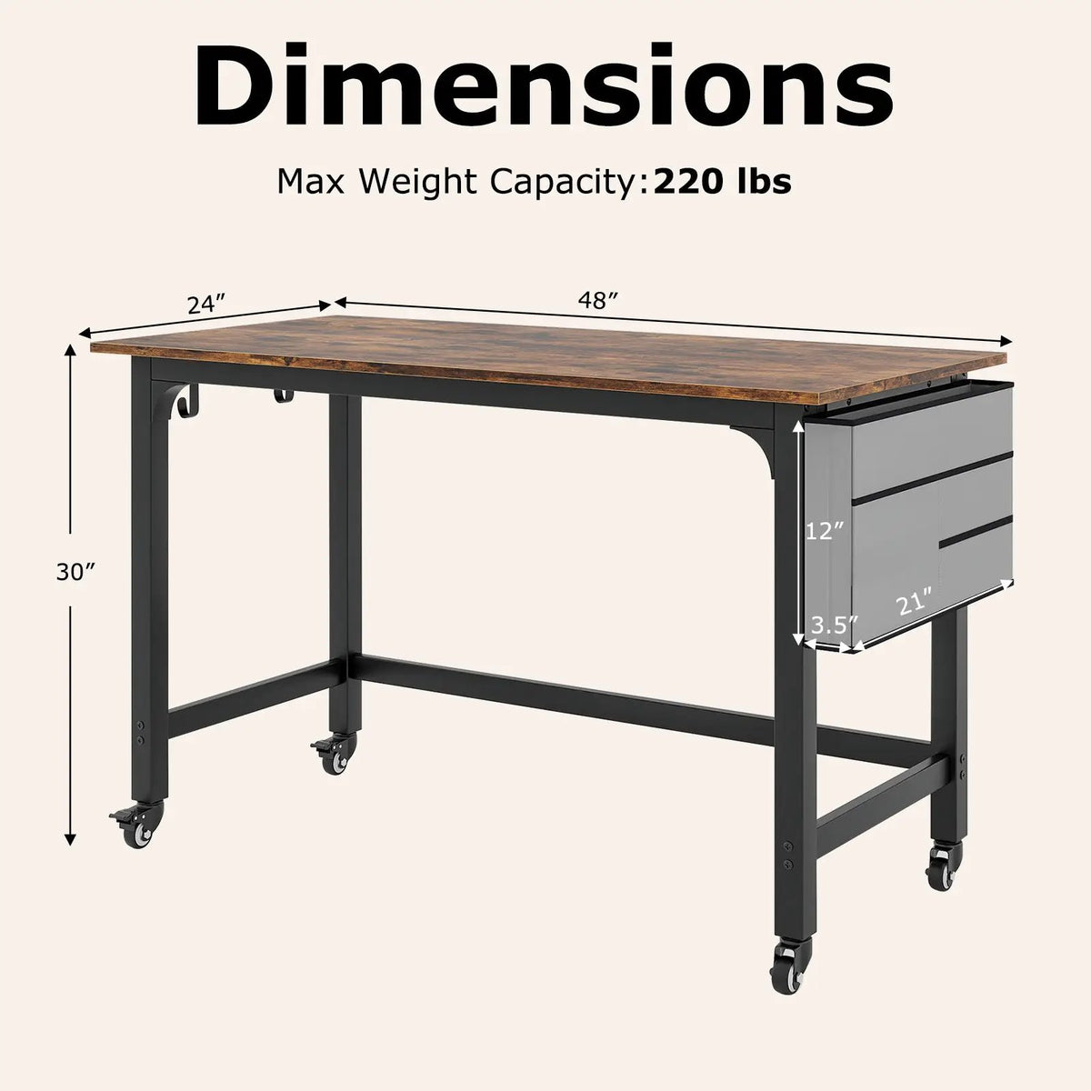 48 Inch Mobile Computer Workstation with 4 Smooth Casters by DirectDeals