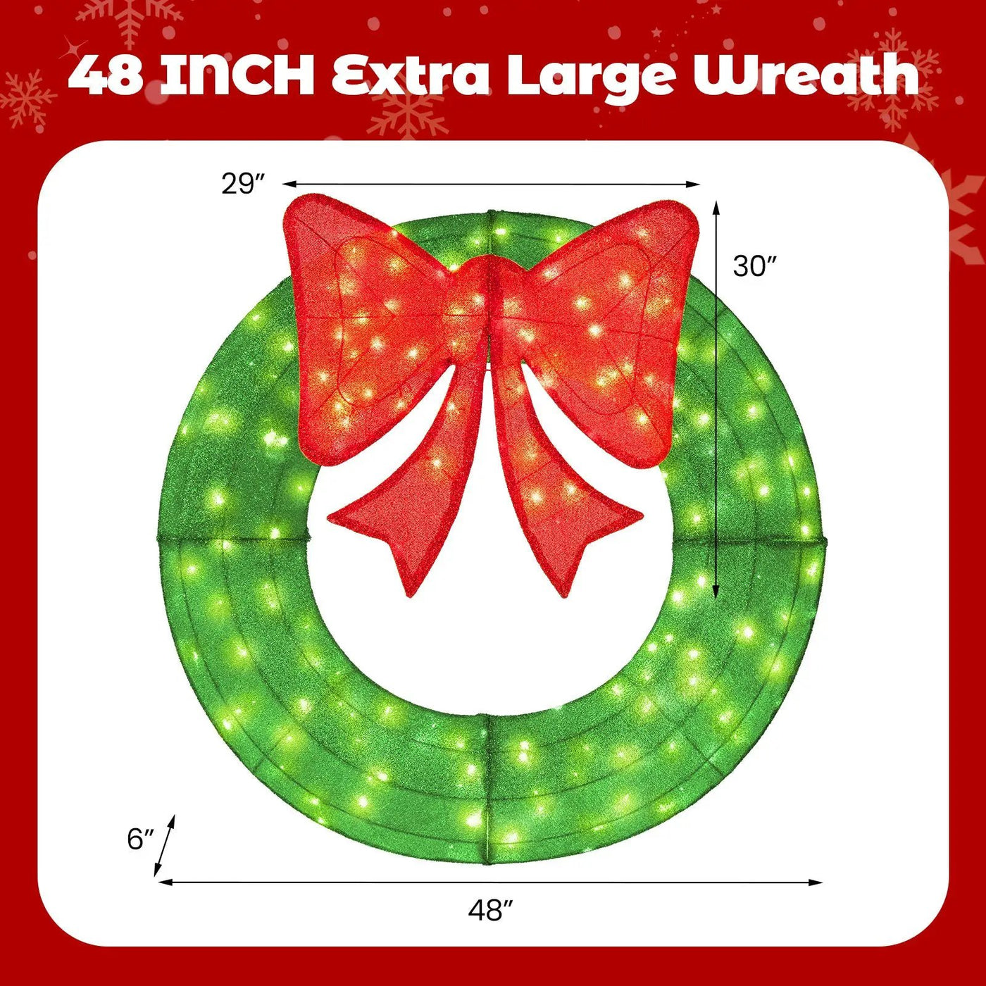 48 Inch Pre-Lit Lighted Christmas Mesh Wreath with Bow and 200 LED Bulbs by DirectDeals