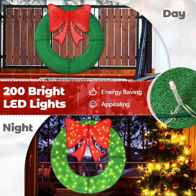 48 Inch Pre-Lit Lighted Christmas Mesh Wreath with Bow and 200 LED Bulbs by DirectDeals