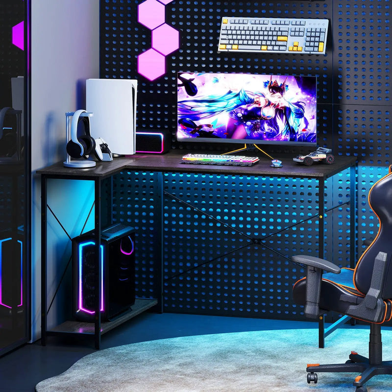 48 Inch Reversible L Shaped Computer Desk with Adjustable Shelf by DirectDeals