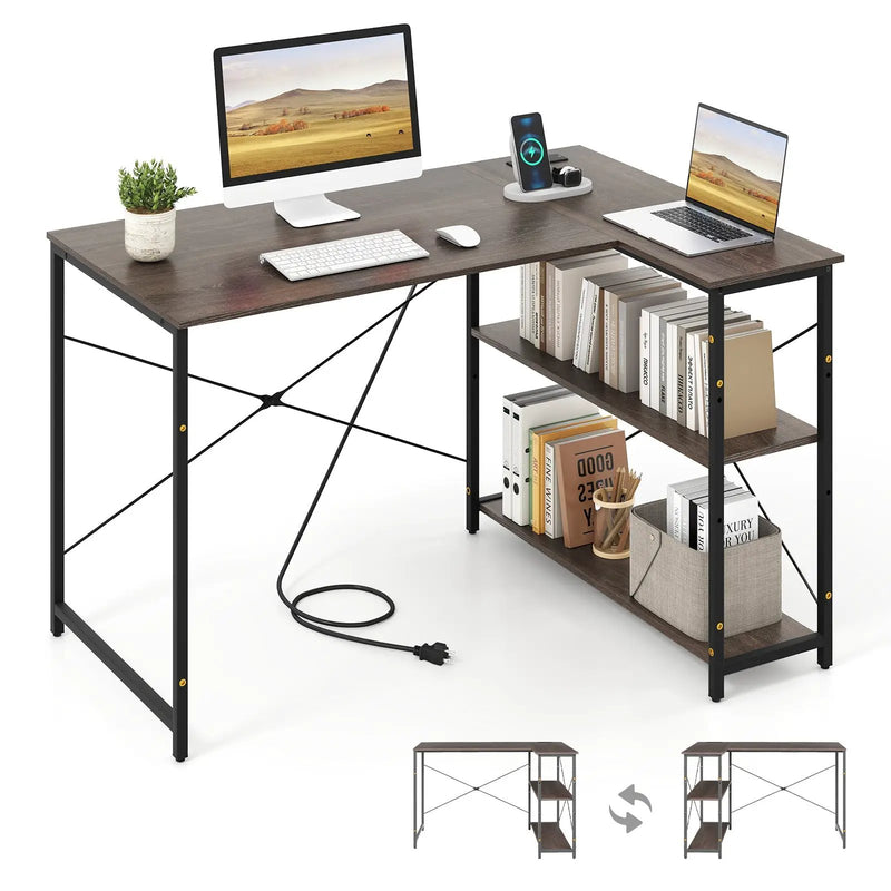 48 Inch Reversible L Shaped Computer Desk with Adjustable Shelf by DirectDeals