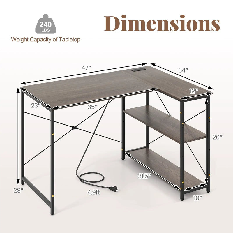 48 Inch Reversible L Shaped Computer Desk with Adjustable Shelf by DirectDeals