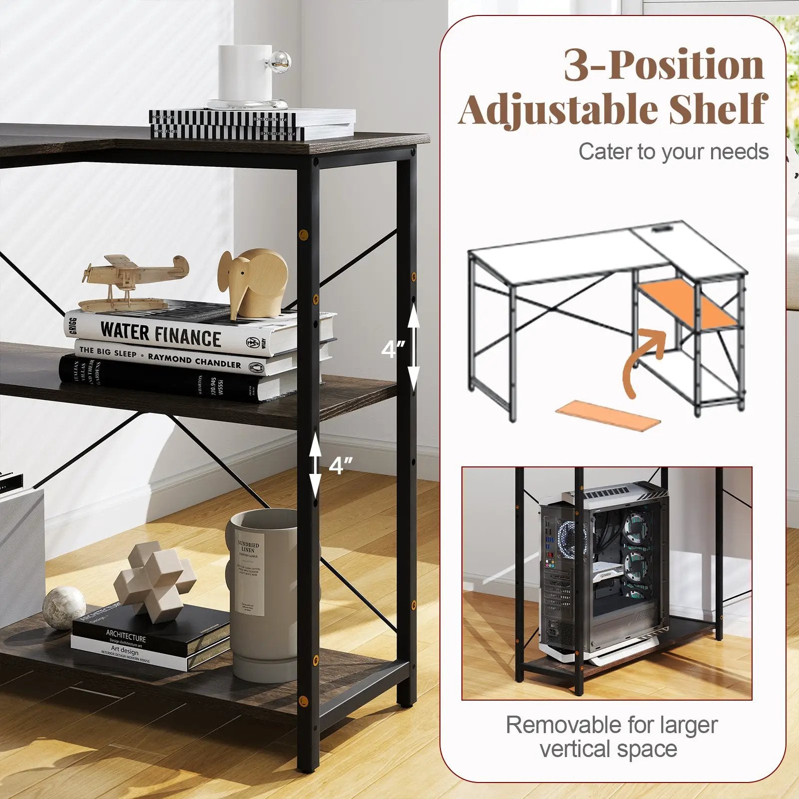 48 Inch Reversible L Shaped Computer Desk with Adjustable Shelf by DirectDeals