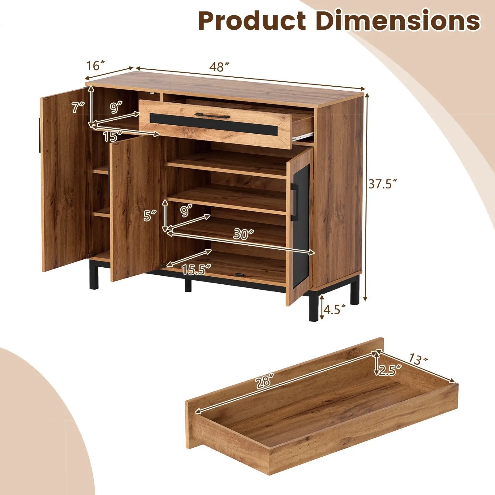 48 Inch Sideboard Buffet Cabinet with Drawer and Metal Legs-Natural by DirectDeals