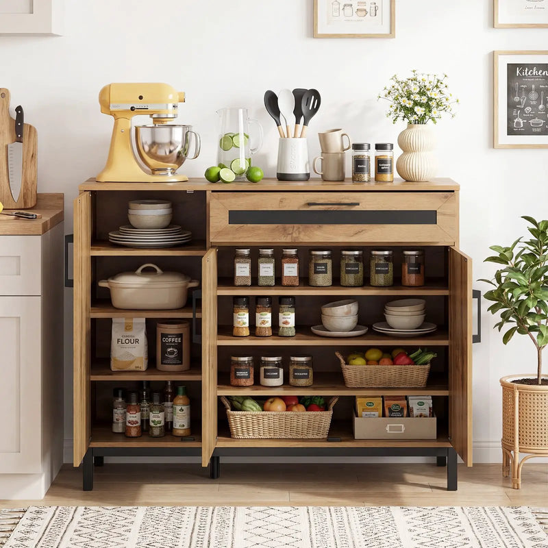 48 Inch Sideboard Buffet Cabinet with Drawer and Metal Legs-Natural by DirectDeals