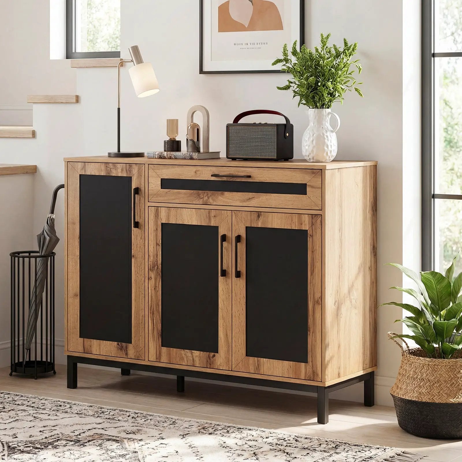 48 Inch Sideboard Buffet Cabinet with Drawer and Metal Legs-Natural by DirectDeals