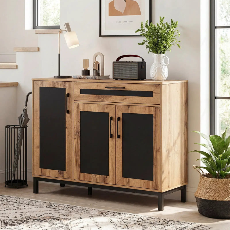 48 Inch Sideboard Buffet Cabinet with Drawer and Metal Legs-Natural by DirectDeals