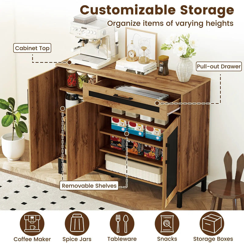 48 Inch Sideboard Buffet Cabinet with Drawer and Metal Legs-Natural by DirectDeals
