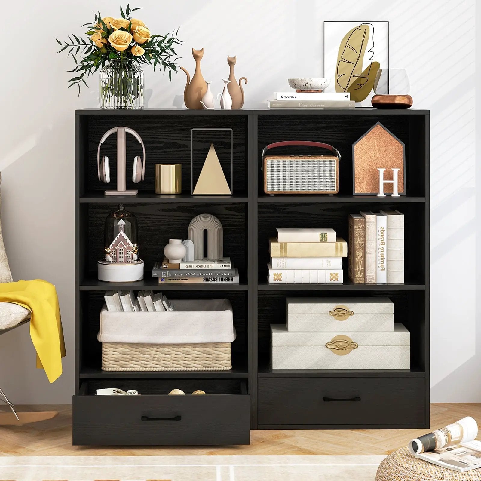 48 Inch Tall 4 Tiers Wood Bookcase with Drawer-Gray by DirectDeals