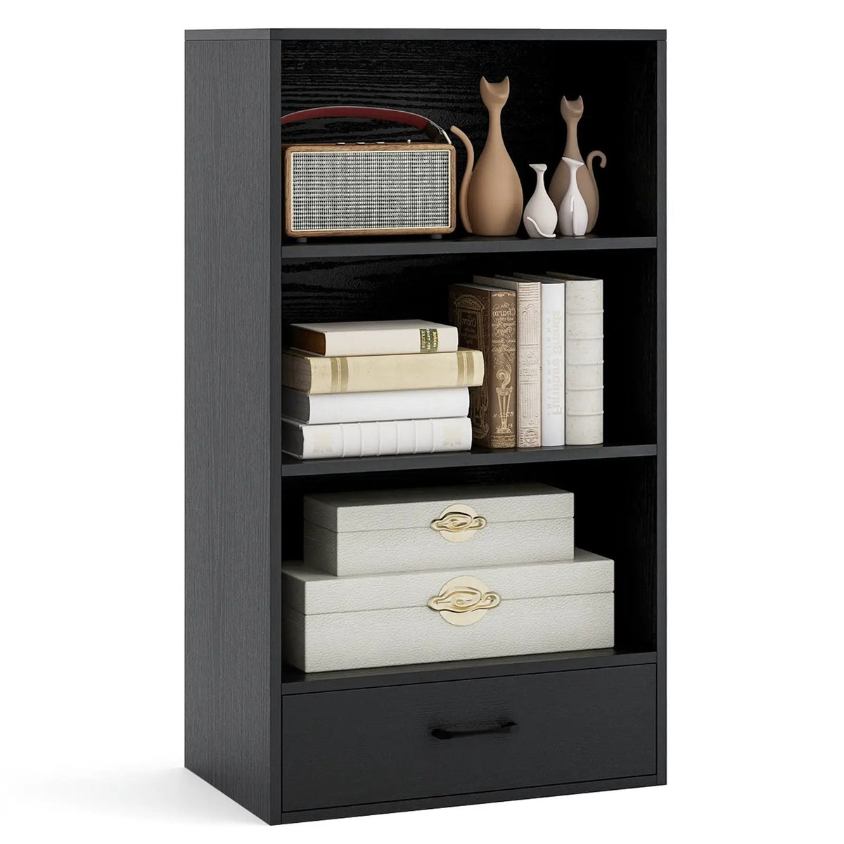 48 Inch Tall 4 Tiers Wood Bookcase with Drawer-Gray by DirectDeals