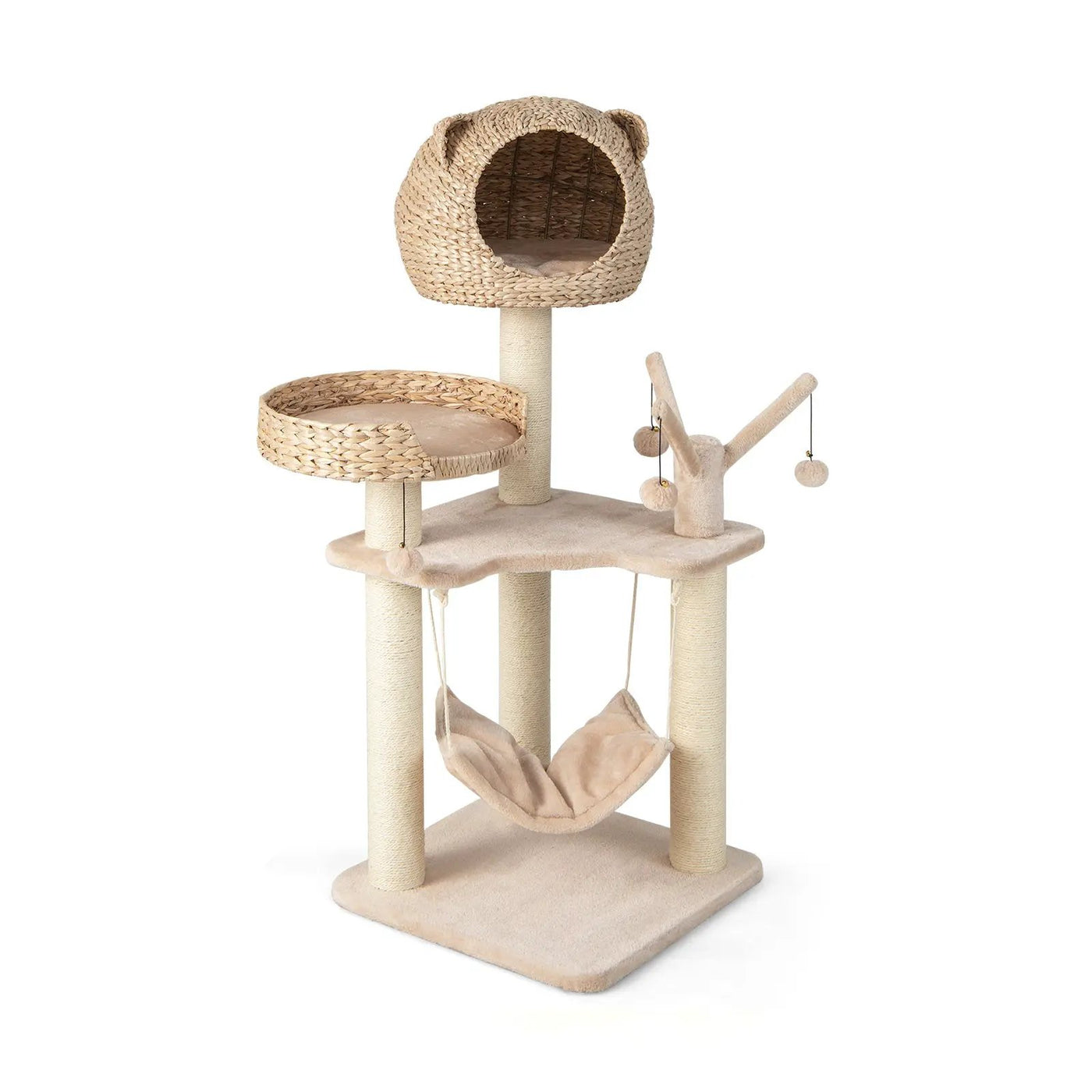 Multi-Level Cat Tree with Condo Hammock and Rotatable Hanging Balls-Natural by DirectDeals