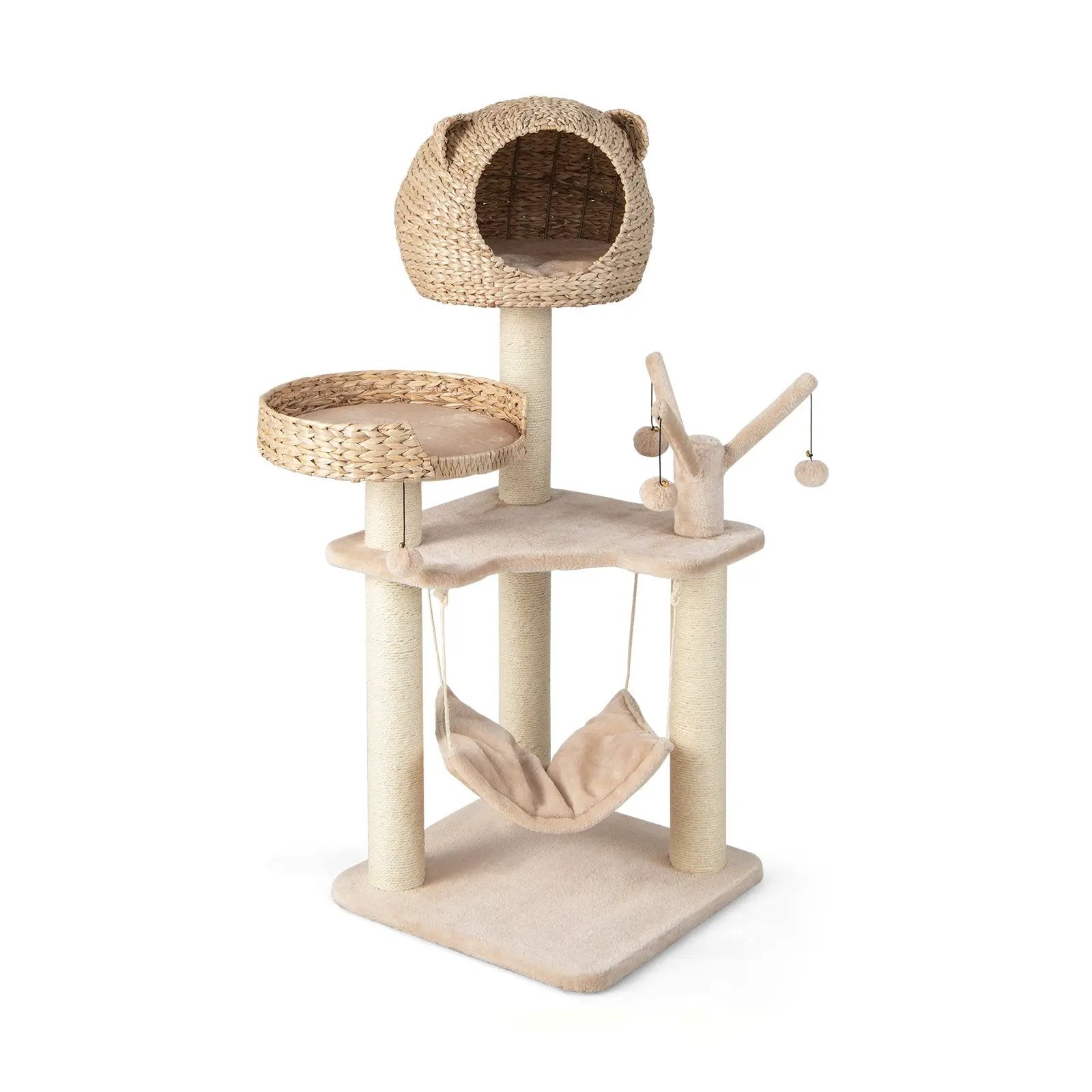 Multi-Level Cat Tree with Condo Hammock and Rotatable Hanging Balls-Natural by DirectDeals
