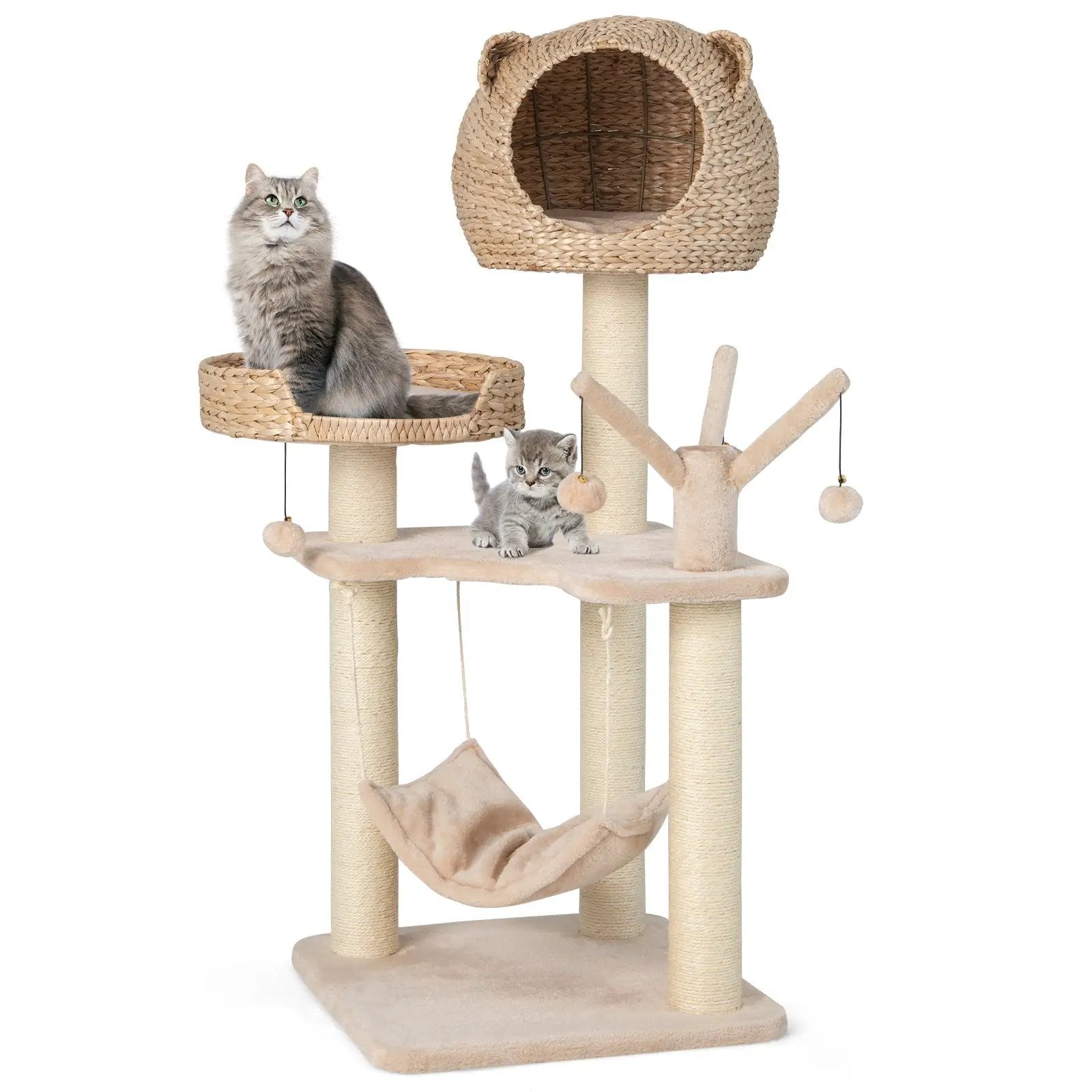 Multi-Level Cat Tree with Condo Hammock and Rotatable Hanging Balls-Natural by DirectDeals